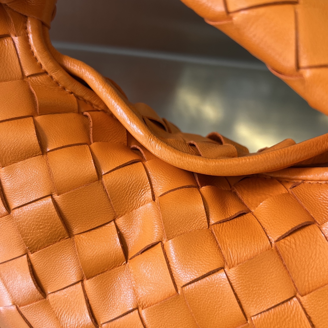 Mini Hop Intrecciato Leather Shoulder Bag Orange